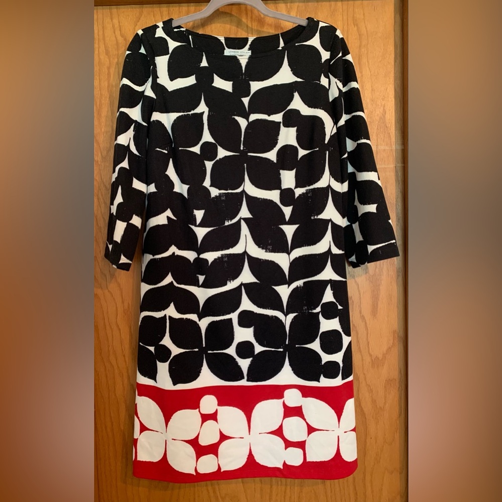 London Style Black and White Sheath Dress with Bateau Neckline